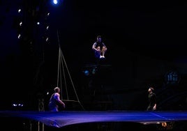 Ensayo del número Acro Net del espectáculo 'Kurios' del Cirque du Soleil que se estrena en Gijón.