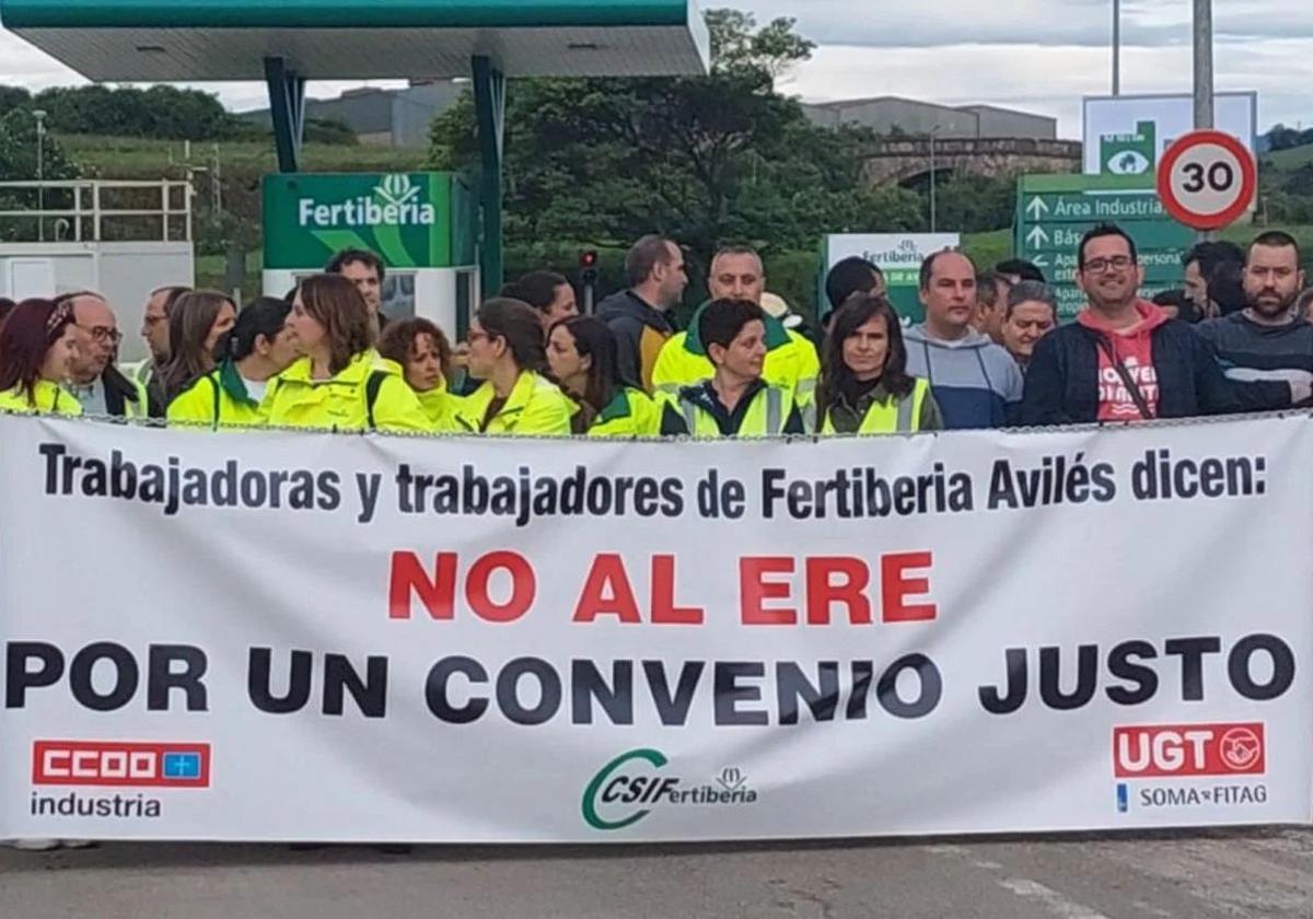 Los trabajadores de Fertiberia, en una de las movilizaciones.