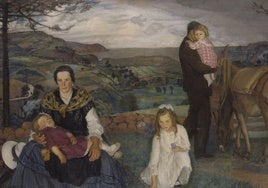 Devoción. 'De promesa al Cristo de Candás', 1918, la parada de una pareja de peregrinos.