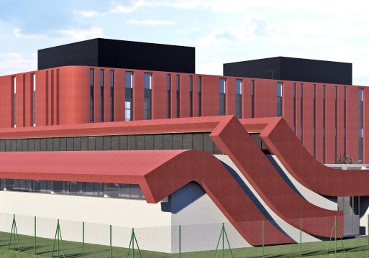 Infografía de la nueva fase de construcción de la Escuela de Arte en la margen derecha de la ría.