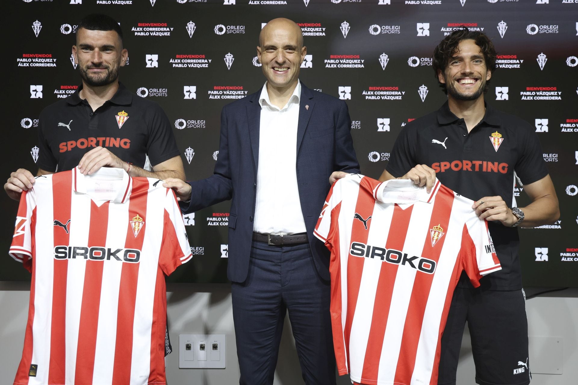 Así fue la presentación oficial de Álex Corredera y Pablo Vázquez en el Sporting