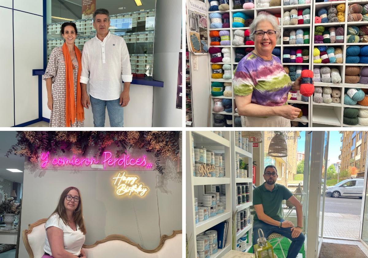 Sandra Rodríguez y Froilán Blanco, de El Gallo de Oro; Nina García, de El Bastidor Bravo; Noelia González, de Atrapasueños; José Pajarón, de Asturdecor.