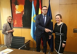 El consejero de Hacienda, Guillermo Peláez, recibe en su despacho a la presidenta de Fade, María Calvo.