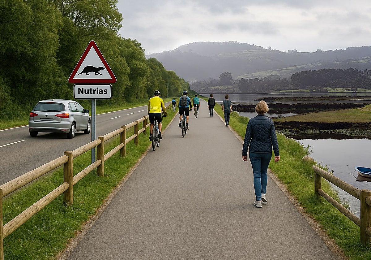 Recreación de la senda entre Villaviciosa y El Puntal generada con Inteligencia Artificial.