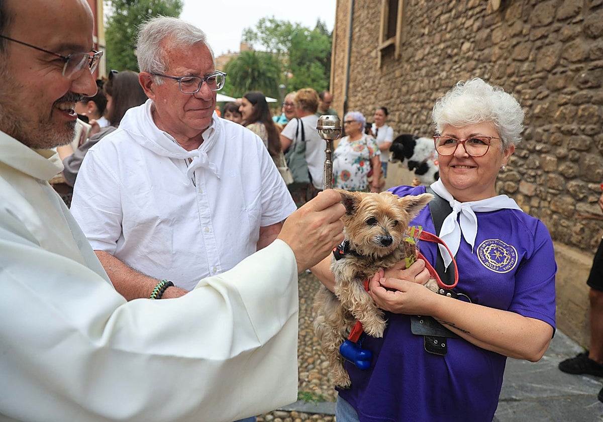 El párroco Alfonso López se encargó de bendecir a las mascotas de Avilés en el día de San Roque.
