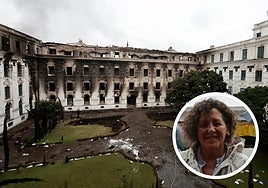 Estado del edificio que alberga la oficina del primer ministro tras las protestas. En el destacado, la asturiana María José Fernández.