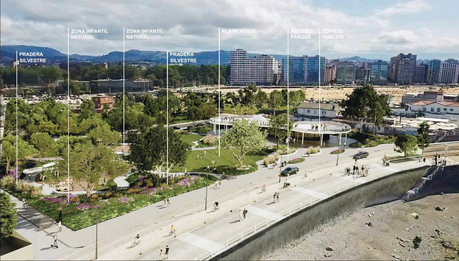 Parque como archipiélago, con islas interrelacionadas, donde cada una representa un modo de habitar el espacio público, con topografía inclusiva. (722.967,70 euros)