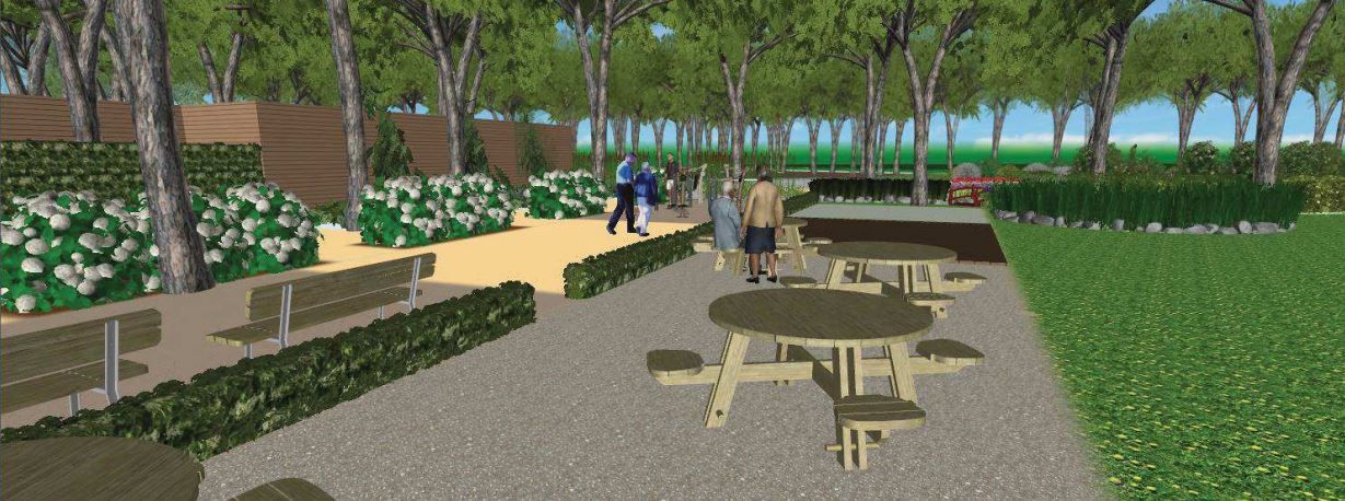 Emplea especies autóctonas, caminos accesibles y un parque infantil, zona de ejercicio para mayores, un jardín de lluvia y una plaza central con anfiteatro (2.238.500 euros) 