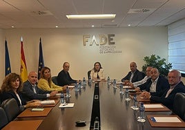 La presidenta de Fade, María Calvo, reunida con los representantes de Cesintra, Car, Asvipymet, Casintra, Grupo Enora, Asetra y Astra.