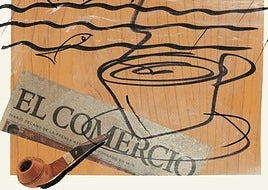 'Matinal', una alegoría del «milagro cotidiano que supone el periódico», es el título del collage que Pelayo Ortega creó para los Premios EL COMERCIO y del que cada año se entrega una reproducción rubricada por el artista.