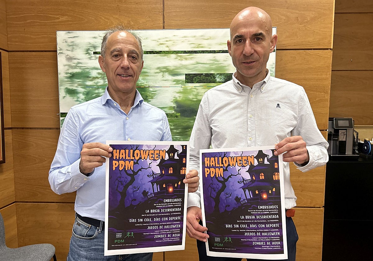 El concejal de Deportes, Salud y Protección contra Incendios, Jesús Abad y el director del Patronato Deportivo Municipal (PDM) de Siero, Virginio Ramírez