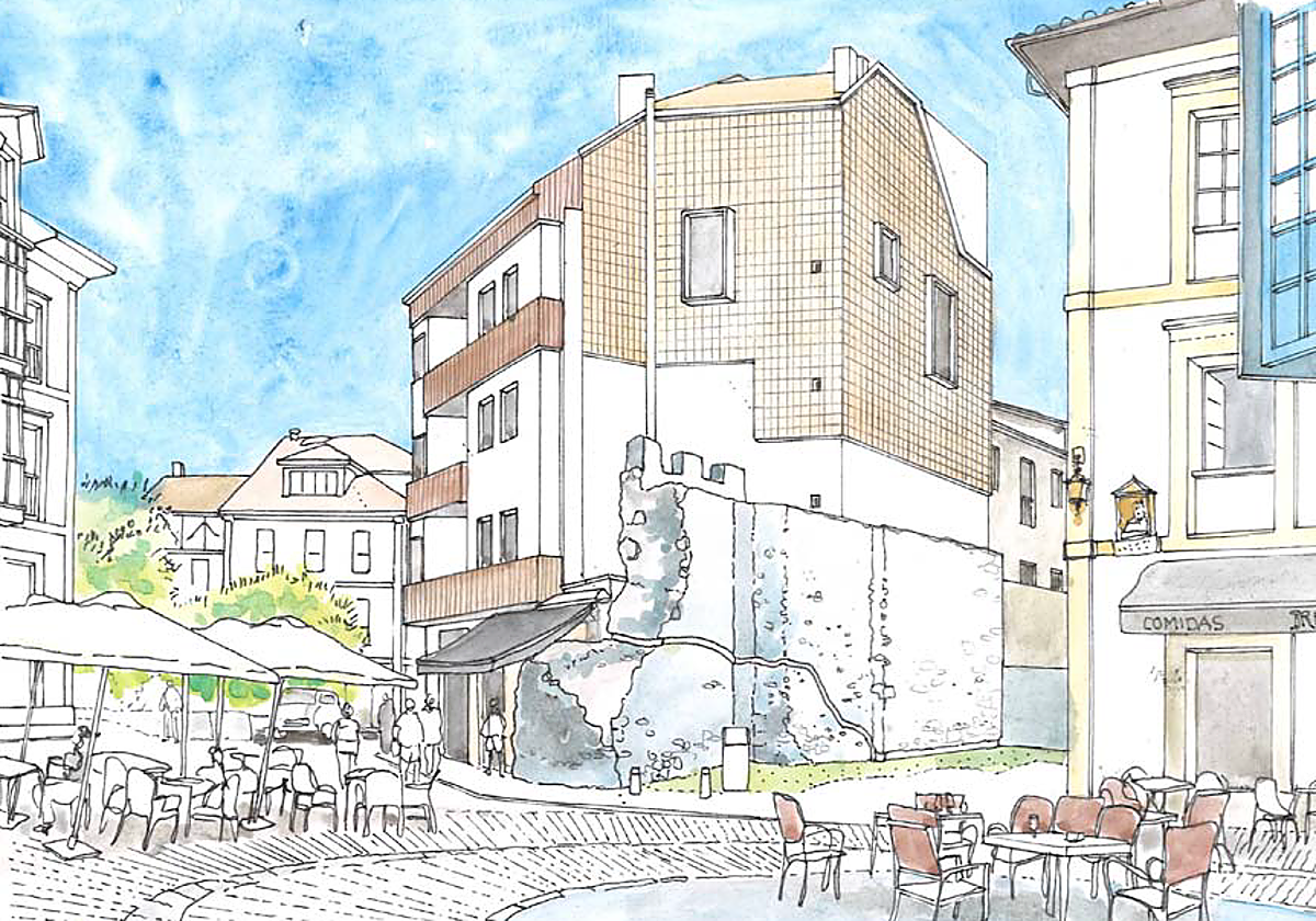 Dibujo realizado por Xuan Pedrayes que recrea el resultado final de los trabajos..