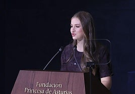 La Princesa Leonor, durante su discurso en la gala de entrega de los Premios Princesa de Asturias 2025.