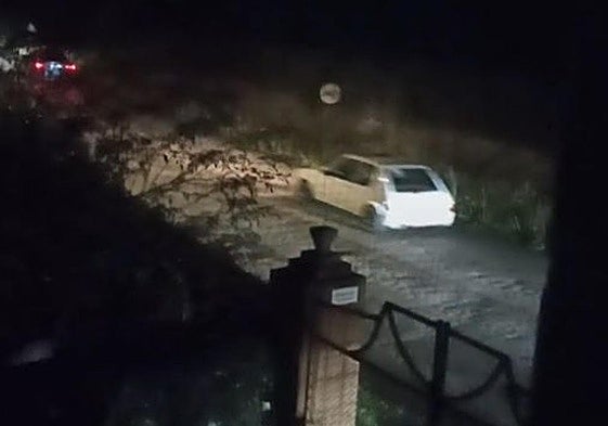 Concentración de vehículos la madrugada del viernes al sábado, a su paso por Cenero.