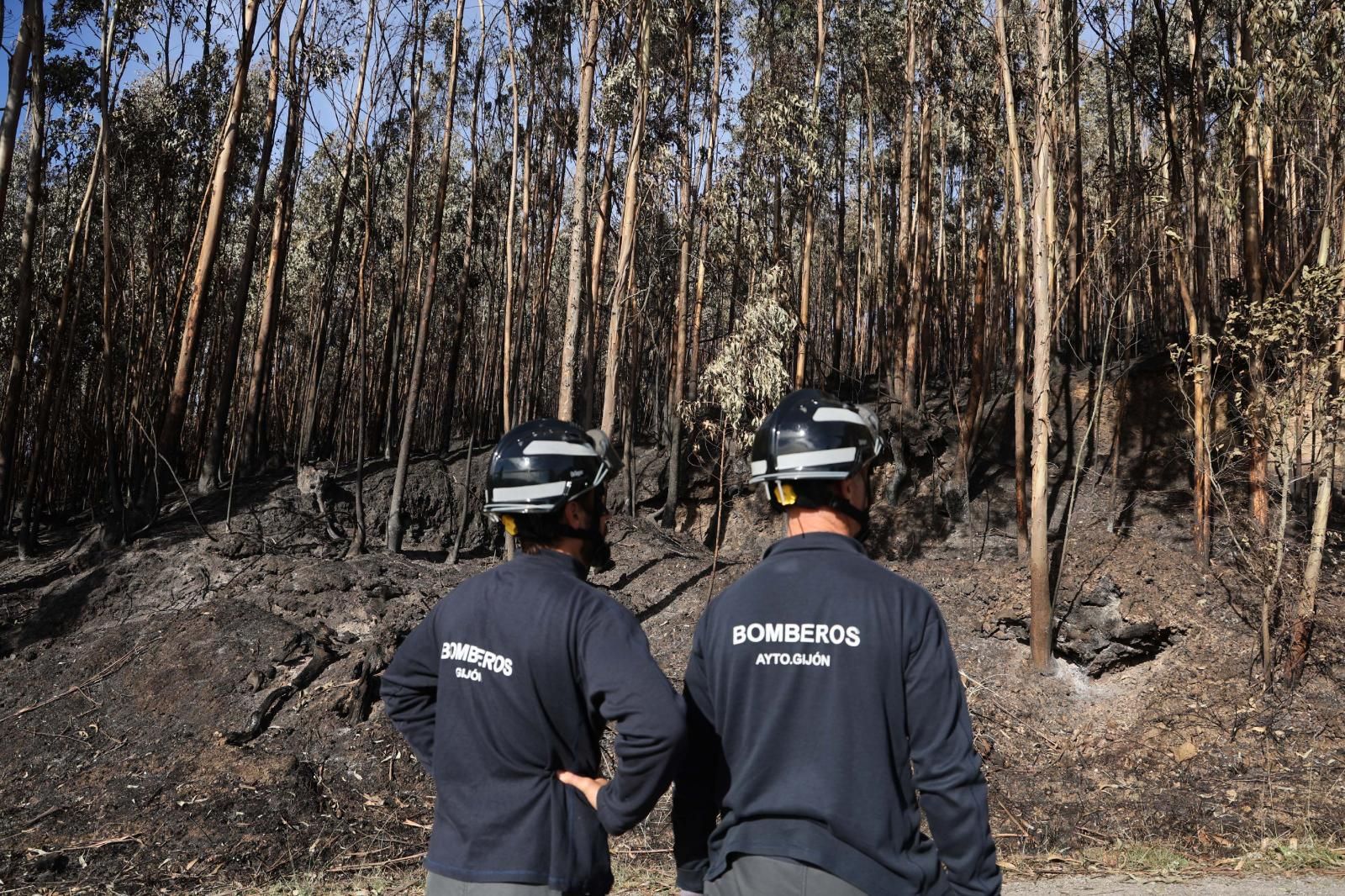 Dos bomberos del Ayuntamiento de Gijón en el Monte Areo.