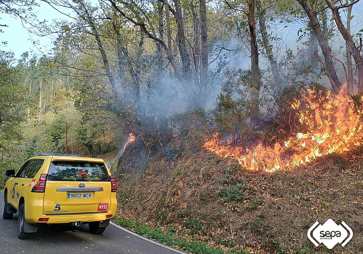 Imagen principal - Asturias, acechada por seis incendios y vientos de hasta 160 kilómetros por hora