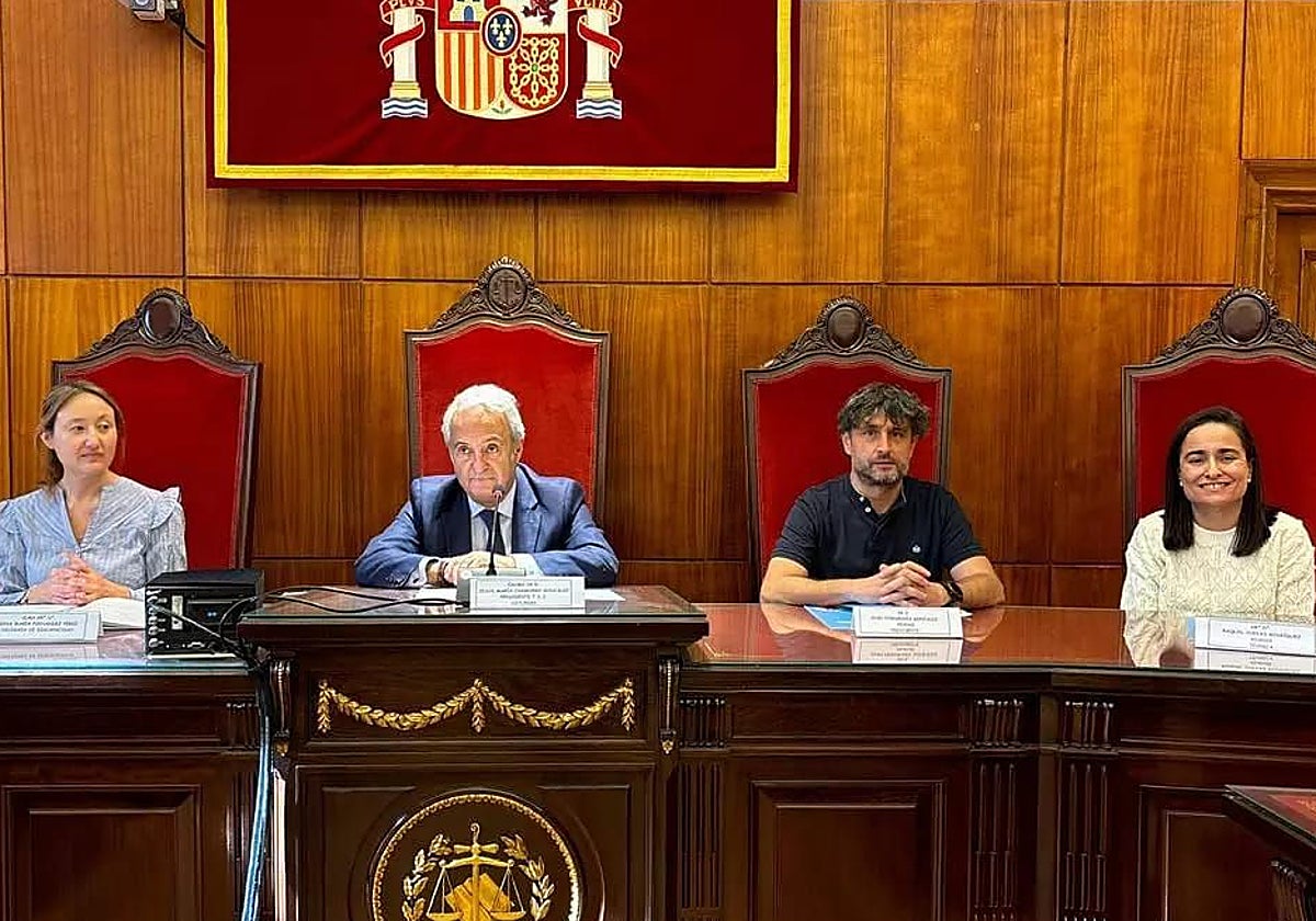 Rosa María Fernández, magistrada delegada de discapacidad, el presidente del TSJA, Jesús Chamorro, el presidente de ADANSI-Asturias, Iván Fernández y la técnica de la asociación, Raquel Cuevas.