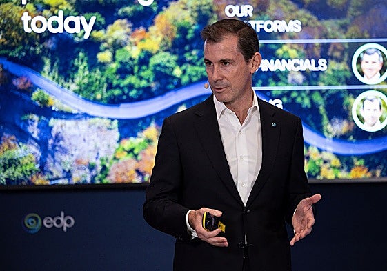 Miguel Stilwell, consejero delegado de EDP, durante la presentación del plan de negocio en Londres.