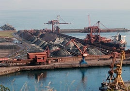 Pilas de carbón en la terminal de graneles que gestiona la EBHI en El Musel.