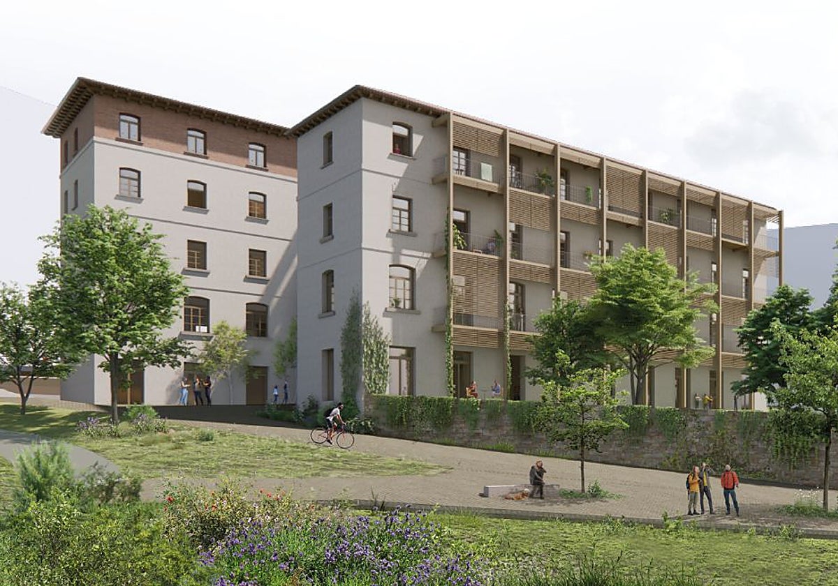 Infografía de la propuesta 'Dame tira' que representa cómo será el lateral del edificio de La Malatería, junto al Parque de Invierno.