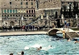 Las piscinas de la Universidad Laboral cuando aún estaban en uso.