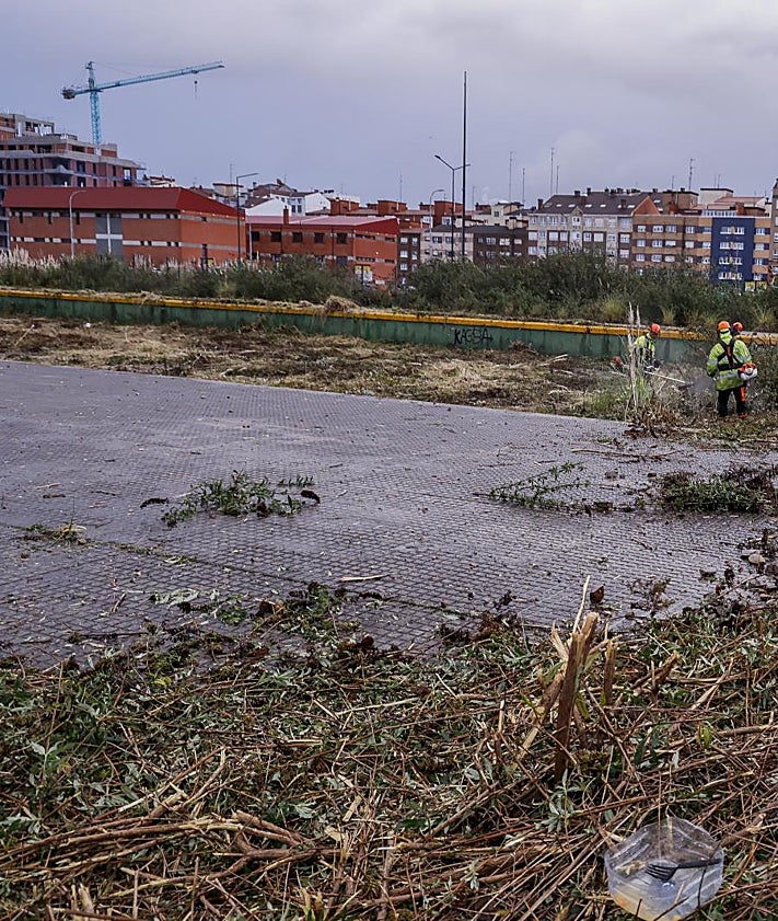 Imagen secundaria 2 - Labores de limpieza en la degradada zona que fue la antigua playa de vías y actualmente espacio de asentamiento de indigentes. 