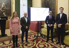 Cristina Villanueva, Abel Junquera, Rafael Suárez-Muñiz y Jorge González-Palacios, en la presentación de los documentos donados.