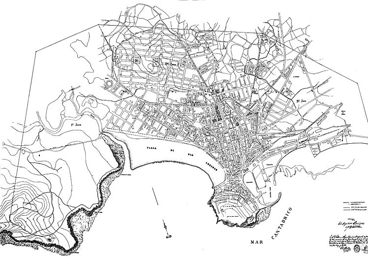 Reproducción de un plano de la ciudad y los futuros ensanches, elaborado en 1913.