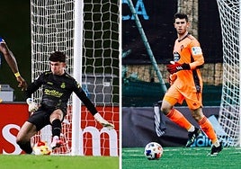 A la izquierda, Álvaro en el Real Avilés. A la derecha, con el filial del Celta.
