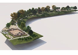 Infografía del parque, que adopta la forma curva por el trazado ferroviario.