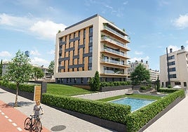 Vista del nuevo edificio Santa Bárbara, la promoción con la que Tecniobras refuerza su presencia en Gijón.