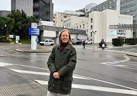 La diputada regional del PP y portavoz de Sanidad, Pilar Fernández Pardo, delante del Hospital de Cabueñes, en Gijón.
