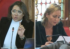 Las diputadas Sandra Camino (PP), presidiendo la comisión, y Delia Campomanes (IU-Convocatoria).