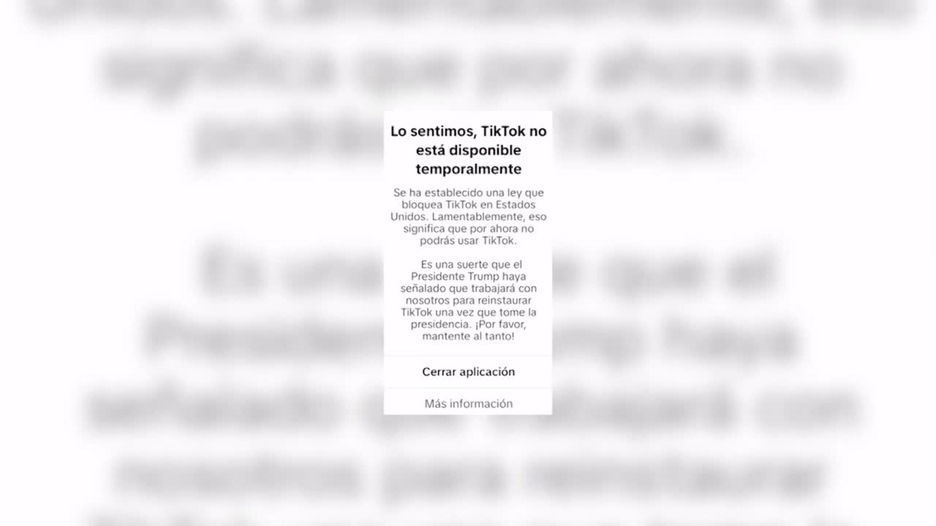 TikTok anuncia el fin de sus servicios en EEUU "temporalmente" y trabaja para restaurarlo