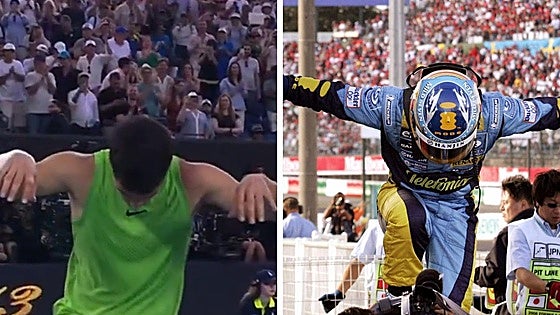 Carlos Alcaraz imita la grulla de Fernando Alonso al celebrar su pase a la final del Open de Australia