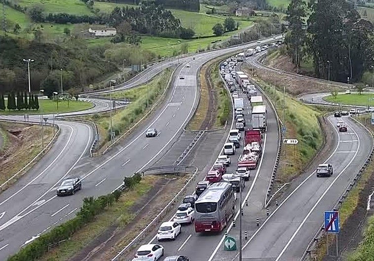 Una vaca corta el tráfico tras irrumpir en la A-8 en Villaviciosa y provoca un importante atasco