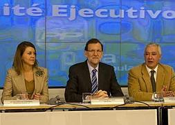 Dolores de Cospedal, Mariano Rajoy y Javier Arenas, en un comité ejecutivo del PP, en febrero. / Foto: Efe | Vídeo: Atlas