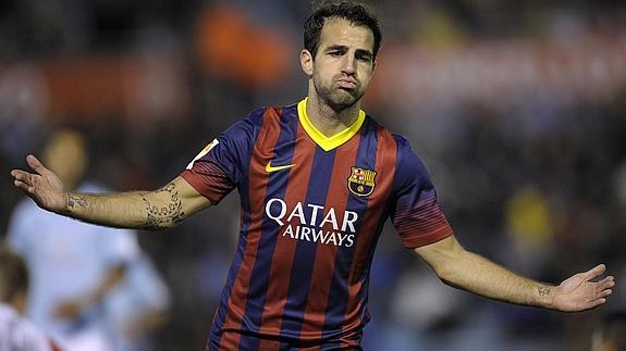 Cesc celebra un gol con el Barcelona. 