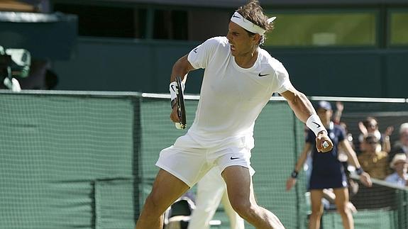 Nadal, celebra su victoria ante Klizan. 