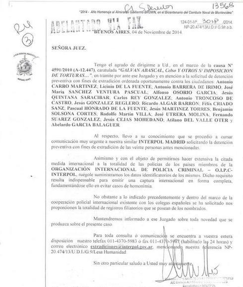 Interpol da la orden de detención contra los 20 imputados en la querella del franquismo en Argentina