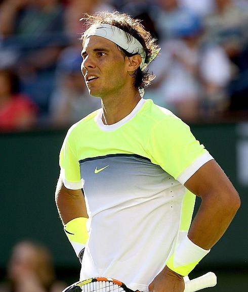 Nadal, durante su partido ante Raonic en Indian Wells. 