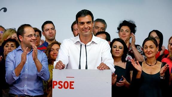 Pedro Sánchez, durante su comparecencia en Ferraz.