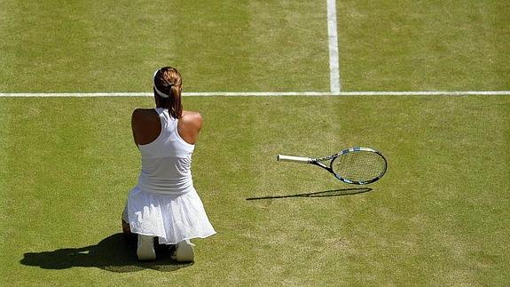 Garbiñe Muguruza, tras alcanzar la final de Wimbledon. 