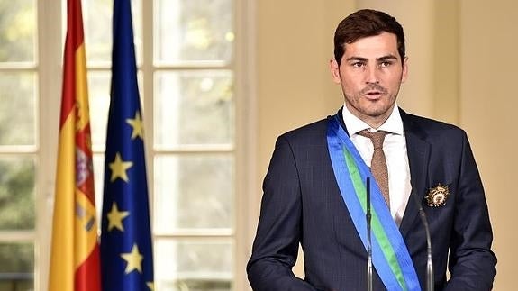 Iker Casillas, en el momento de su discurso en La Moncloa. 