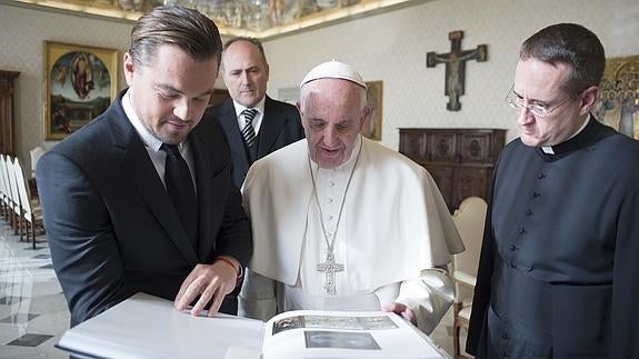 Leonardo DiCaprio, durante su encuentro con el Papa. 