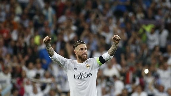 Sergio Ramos celebra la victoria ante el Manchester City. 