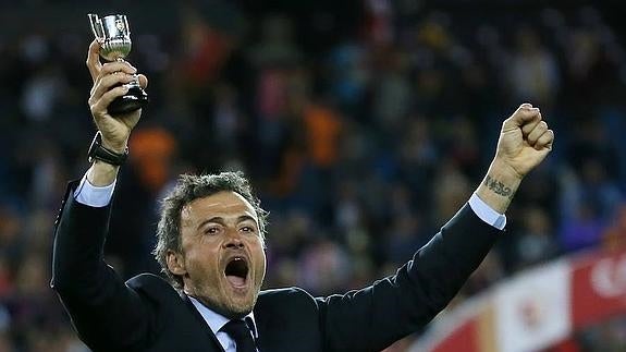 Luis Enrique, en plena rueda de prensa. 