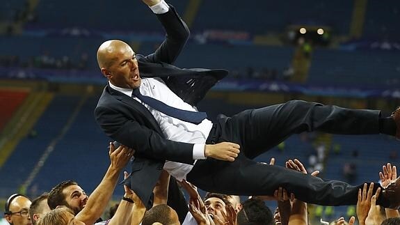 Zidane, durante la celebración del Real Madrid. 