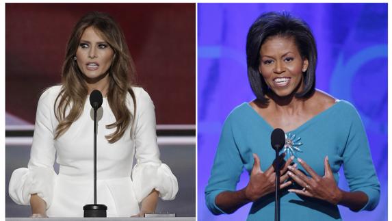 Combo de imágenes de Melania Trump y Michelle Obama.