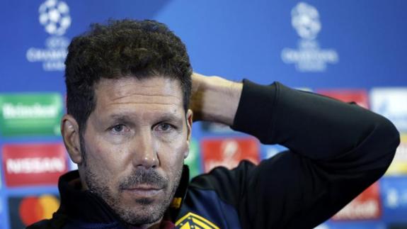 Diego Pablo Simeone, técnico del Atlético, durante su comparecencia en Rostov. 